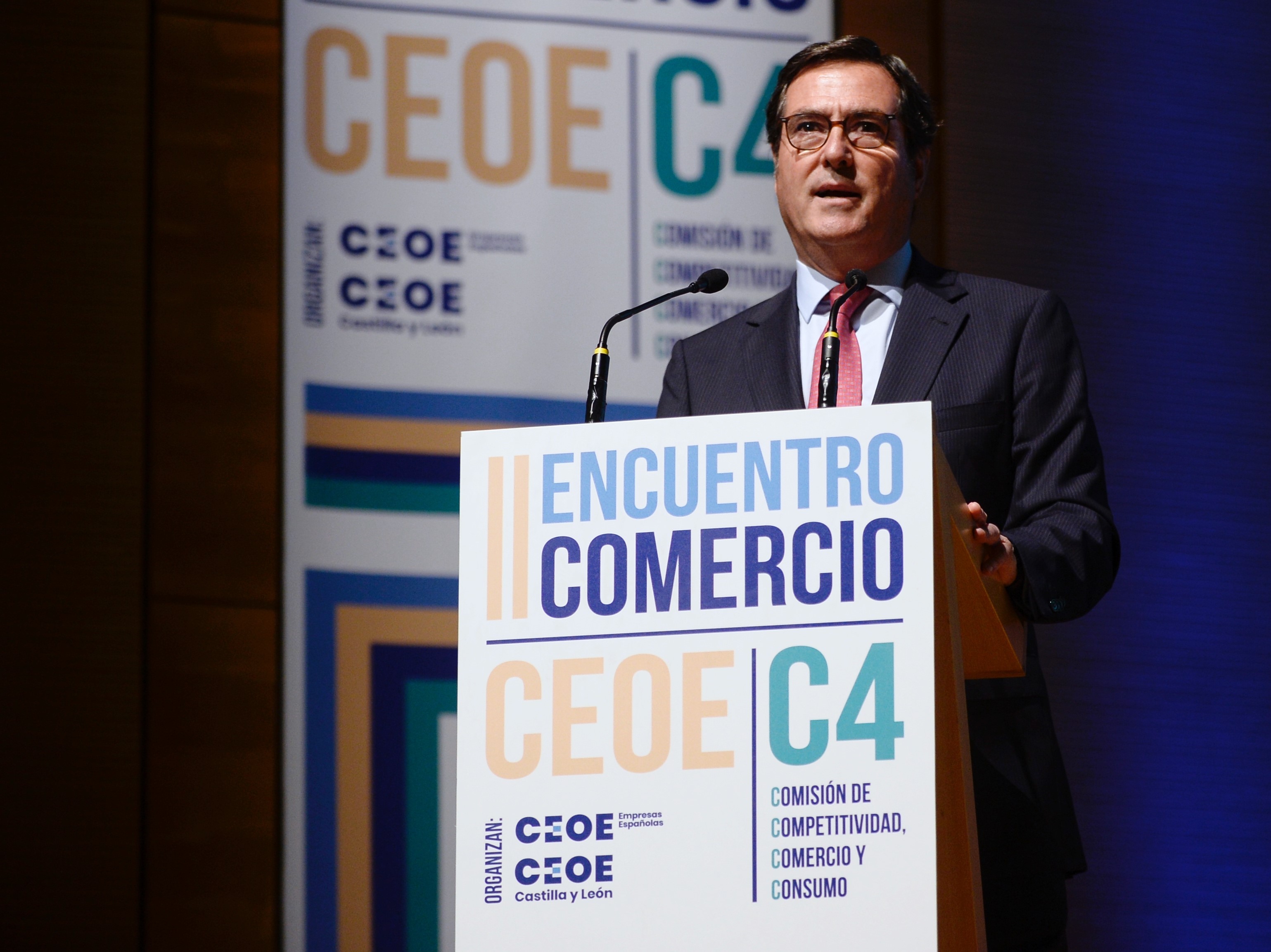 El presidente de CEOE, Antonio Garamendi, en el II Encuentro Comercio. 