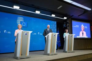 La presidenta de la Comisión Europea, Ursula von der Leyen, interviene en el Consejo Europeo de primavera de 2024