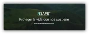 Imagen corporativa de NSAFE con el mensaje ‘Proteger la vida que nos sostiene’ sobre un fondo de paisaje natural en tonos verdes.