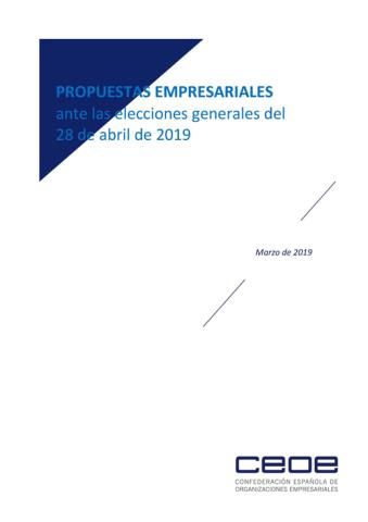 Propuestas empresariales ante las elecciones generales del 28 de abril de 2019