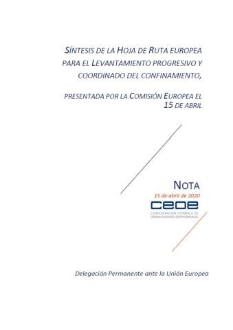 Síntesis de la hoja de ruta europea para el levantamiento progresivo y coordinado del confinamiento presentada por la Comisión Europea el 15 de abril