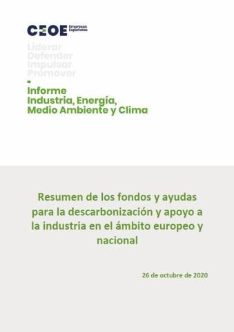 Resumen de los fondos y ayudas para la descarbonización y apoyo a la industria en el ámbito europeo y nacional (26 de octubre 2020)