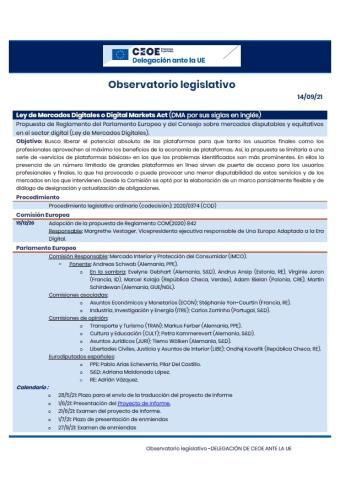 Observatorio legislativo UE : Ley de Mercados Digitales o Digital Markets Act (DMA)