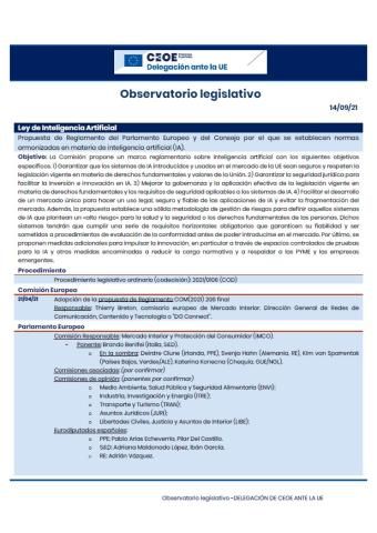 Observatorio legislativo de la UE: Ley de Inteligencia Artificial