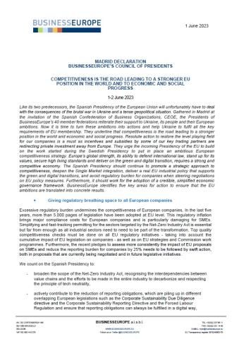 Madrid Declaration BusinessEurope's Council of Presidents