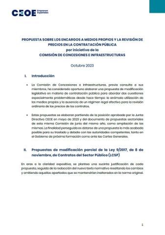 Propuesta sobre los encargos a medios propios y la revisión de precios en la contratación pública