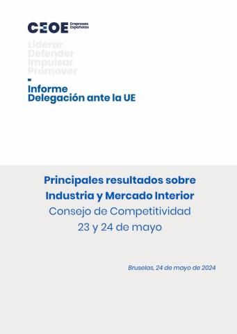 Principales resultados sobre industria y mercado interior : Consejo de Competitividad 23 y 24 de mayo