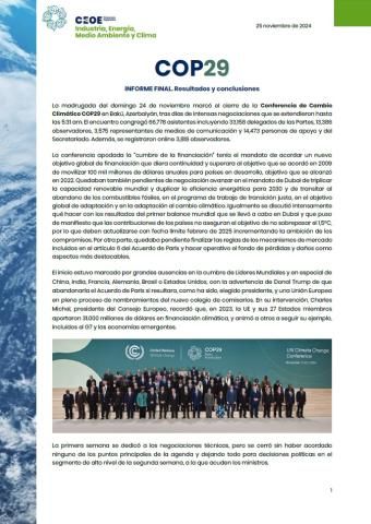 COP29 informe final : resultados y conclusiones